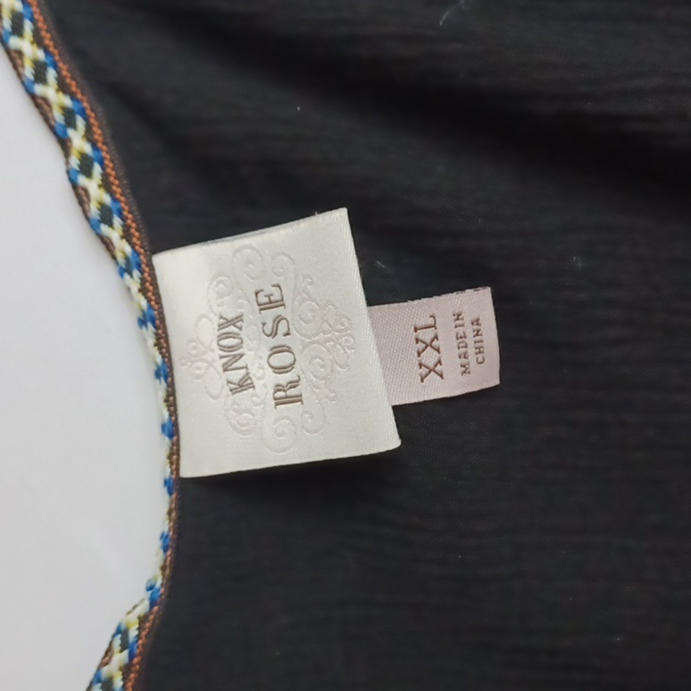 Knox Rose Y2K Boho Krinkle Black Peasant Embroidery Midi Dress XXL Vintage - Picture 5 of 12